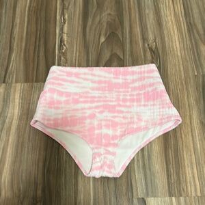 VS Pink Pink and White crinkle High-Waisted Bikini Bottoms size M